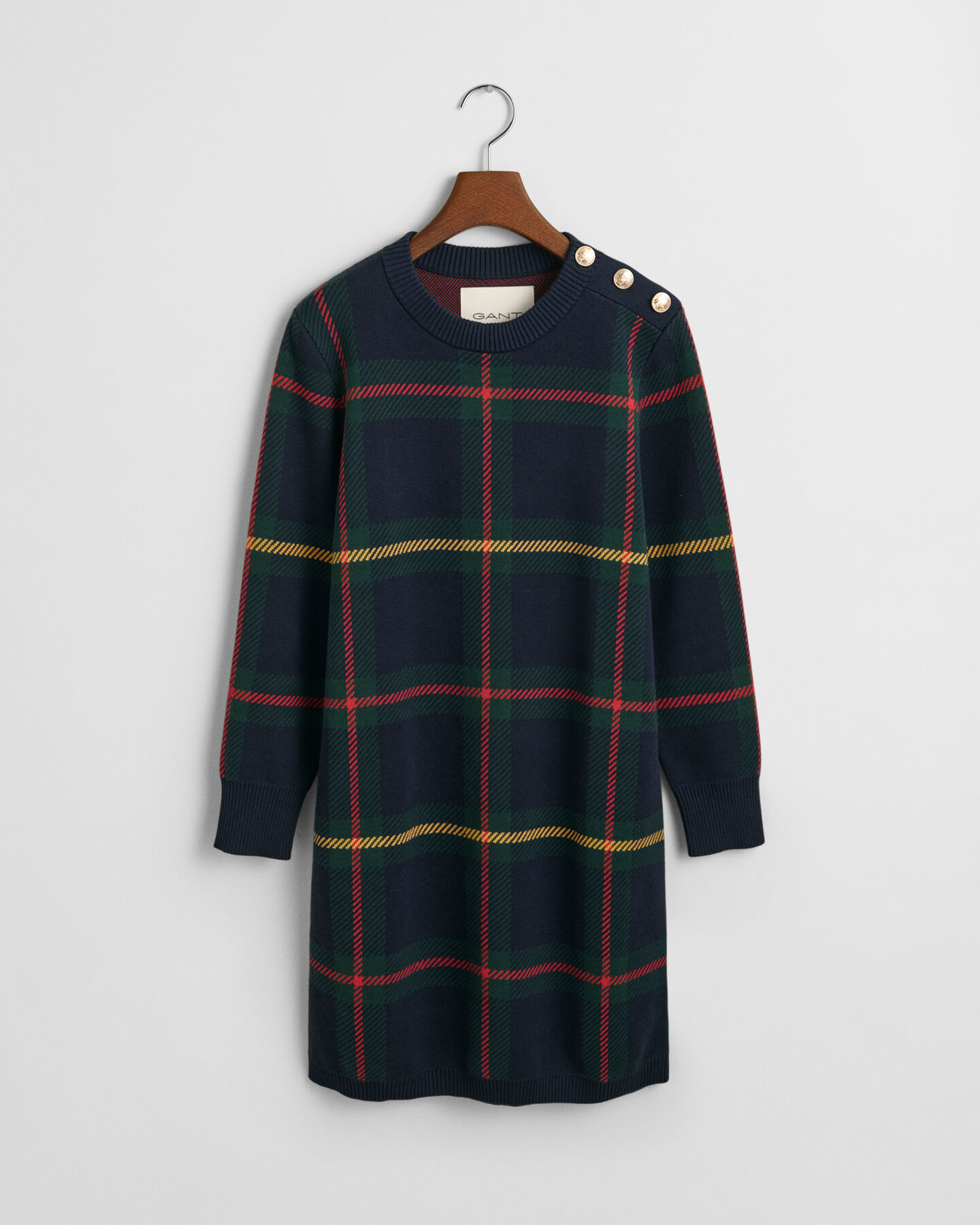 Vestido com decote redondo e padrão de xadrez