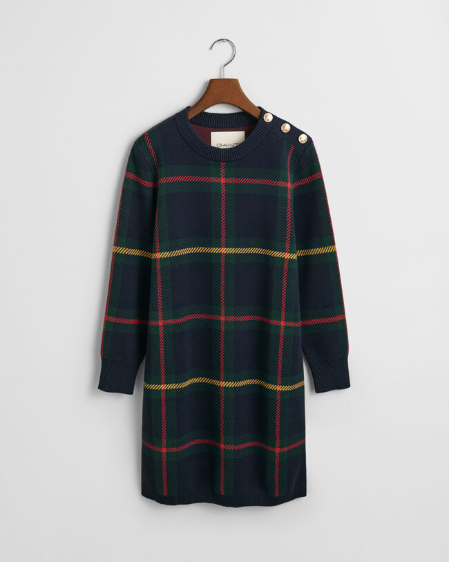 Vestido com decote redondo e padrão de xadrez