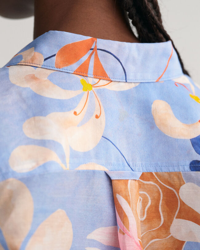 Camisa em seda e algodão com estampado Floral corte normal