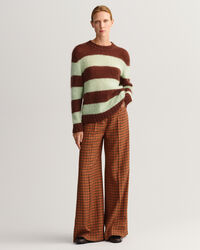 Pulover com decote redondo em mohair às riscas