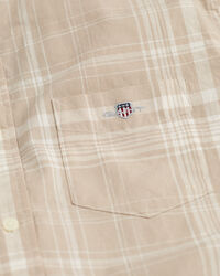 Camisa de manga curta em linho e algod&atilde;o com padr&atilde;o de xadrez corte normal