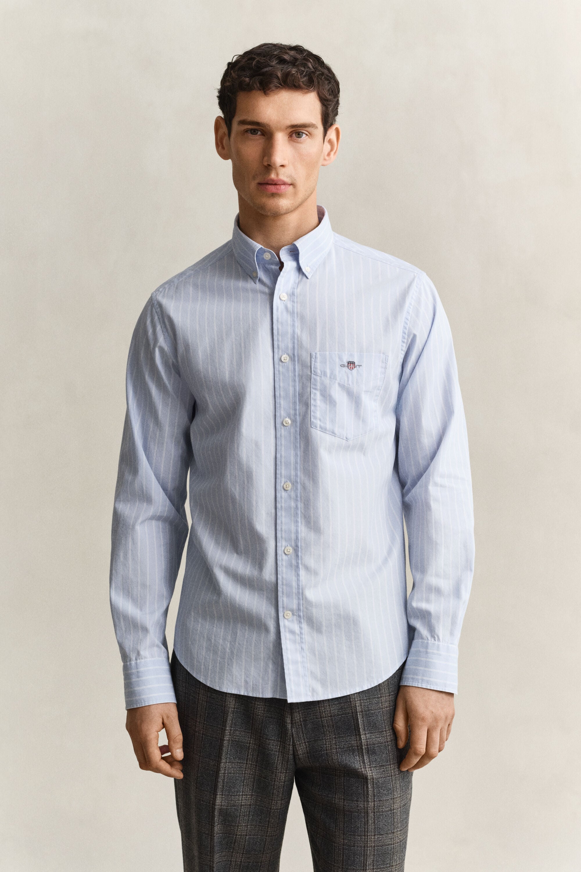 Camisa em popelina às riscas Classic