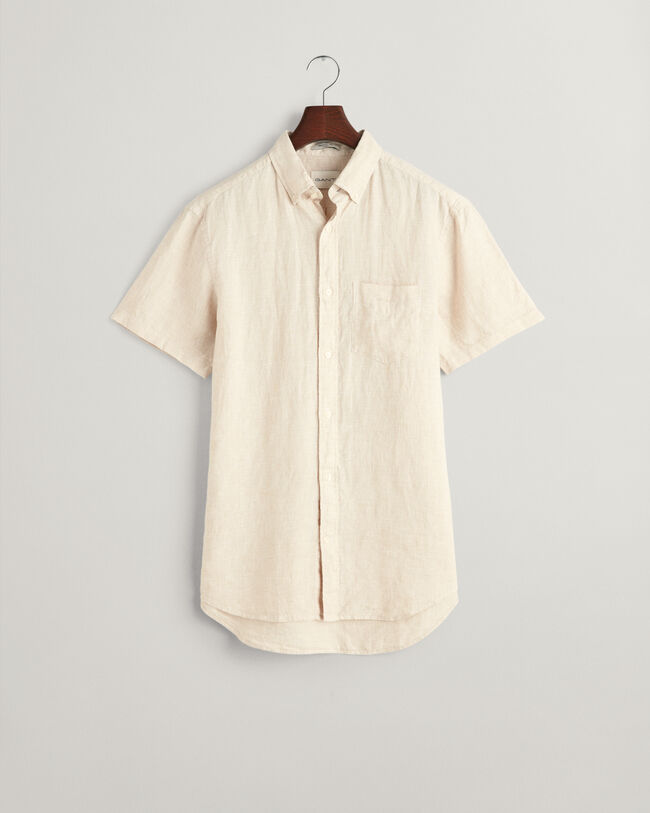 Camisa de linho com manga curta Houndstooth regular fit