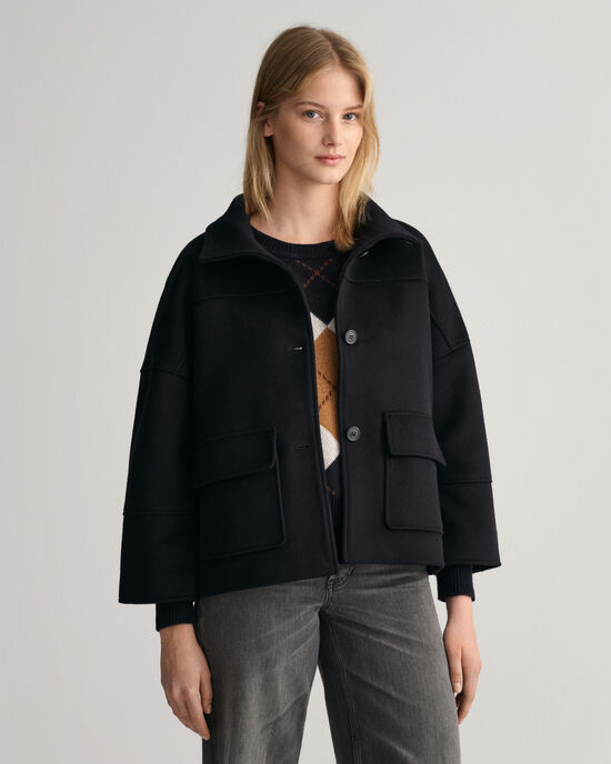 Casaco curto em mistura de lã