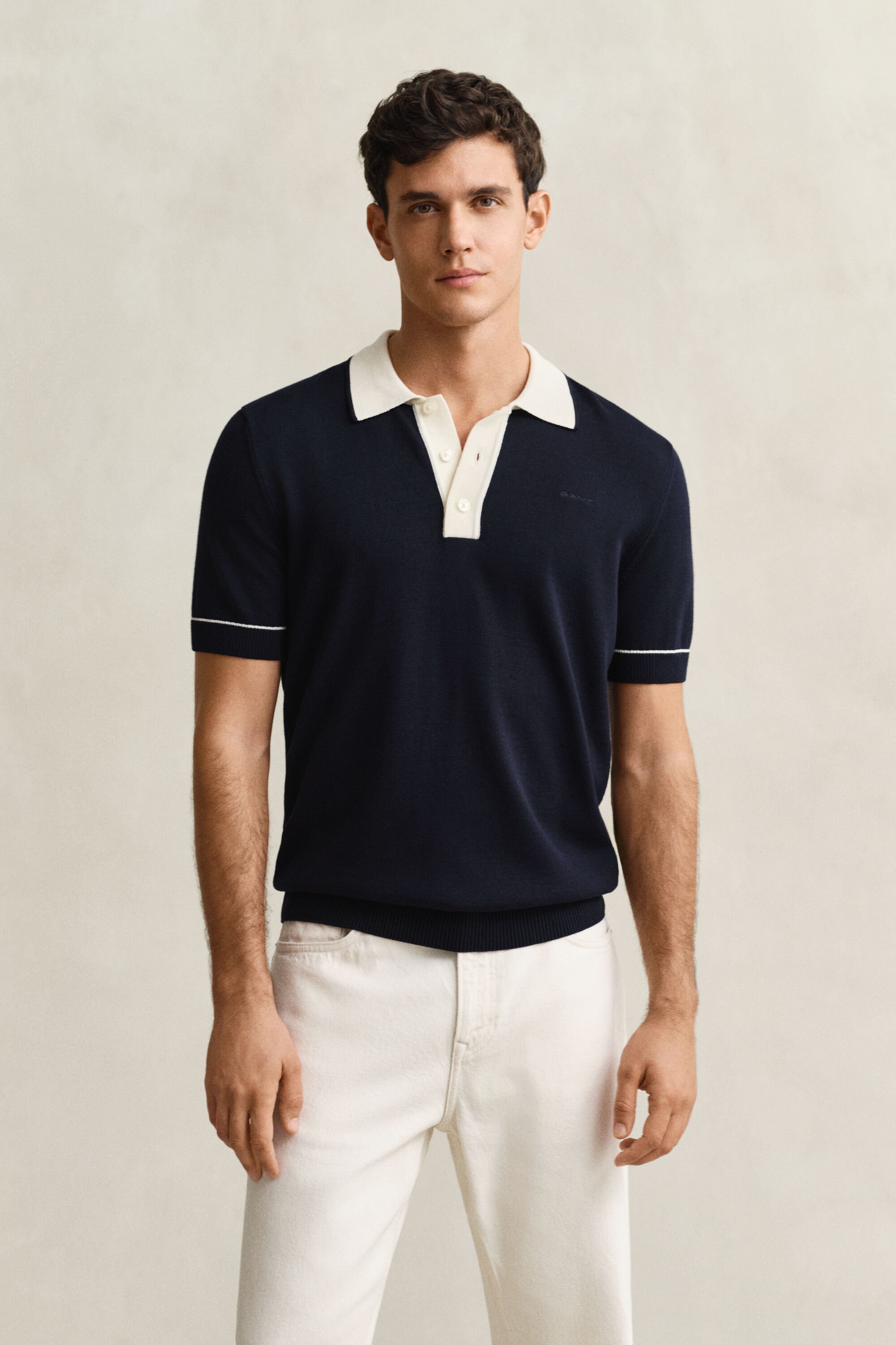 Camisola de malha estilo polo em tecido modal e algodão