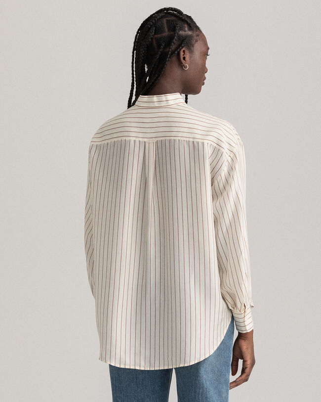 Camisa de seda com la&ccedil;o Pinstripe