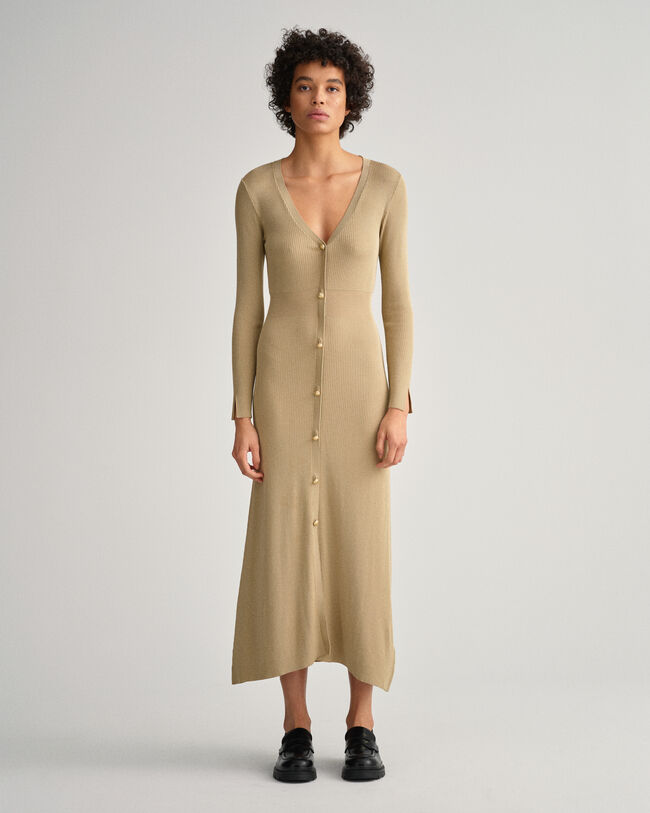 Vestido estilo casaco de malha canelada