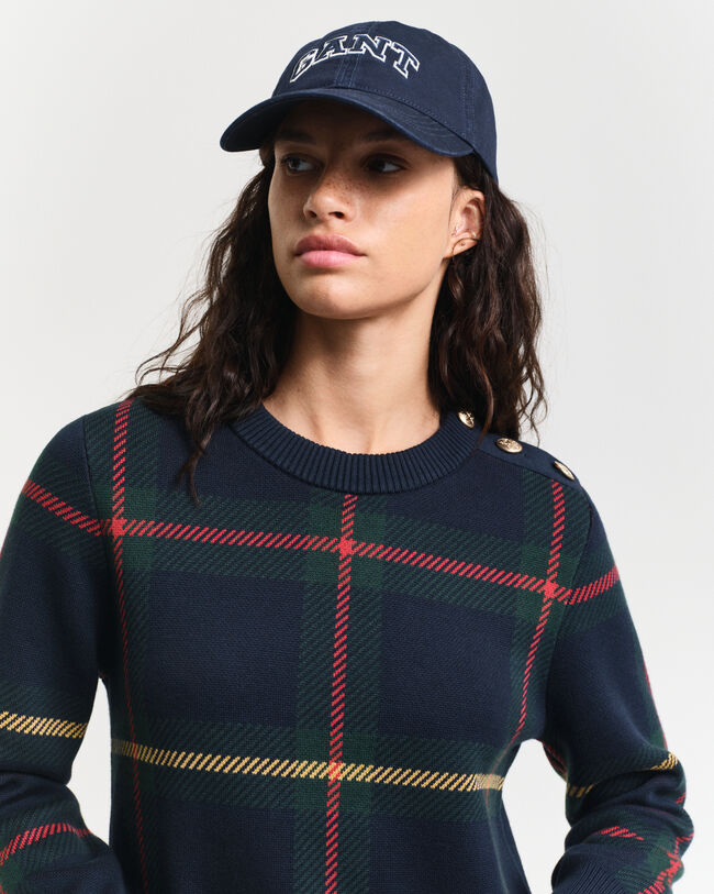 Vestido com decote redondo e padrão de xadrez