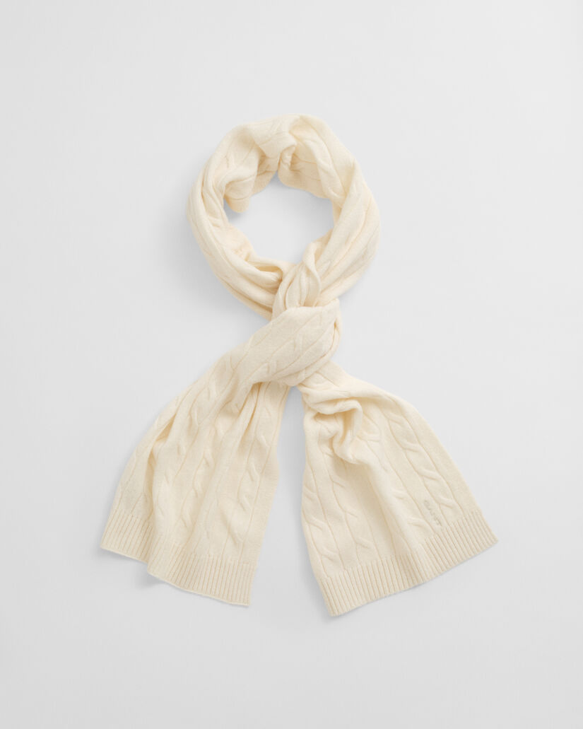 Cachecol em malha entrançada de lã