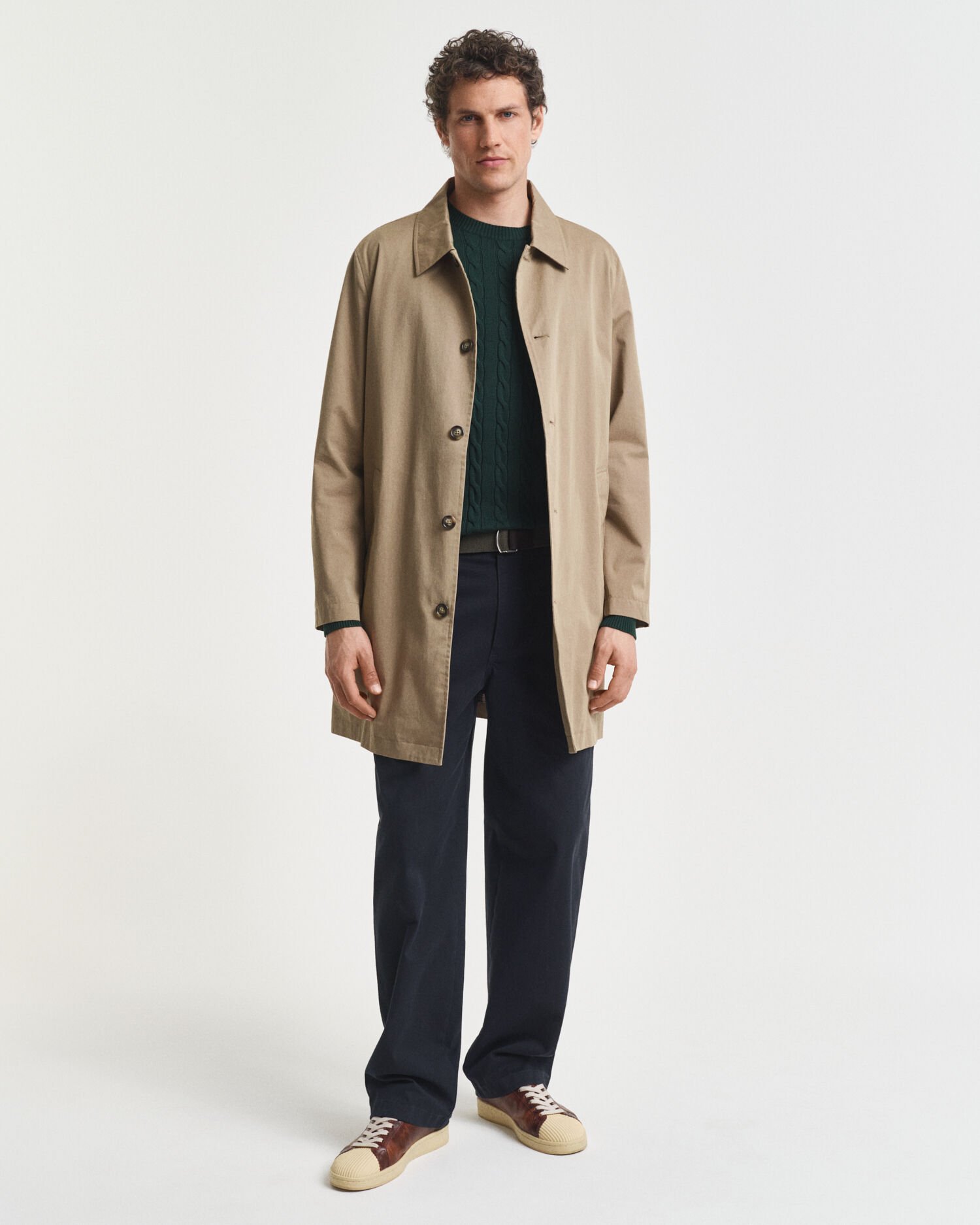 Camisola em malha entrançada de algodão com decote redondo