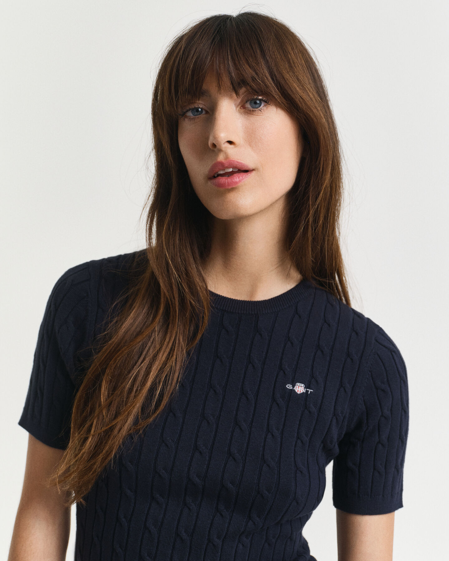 Camisola de malha entrançada em algodão com elastano