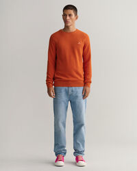 Pulover com decote redondo em algod&atilde;o piqu&eacute;