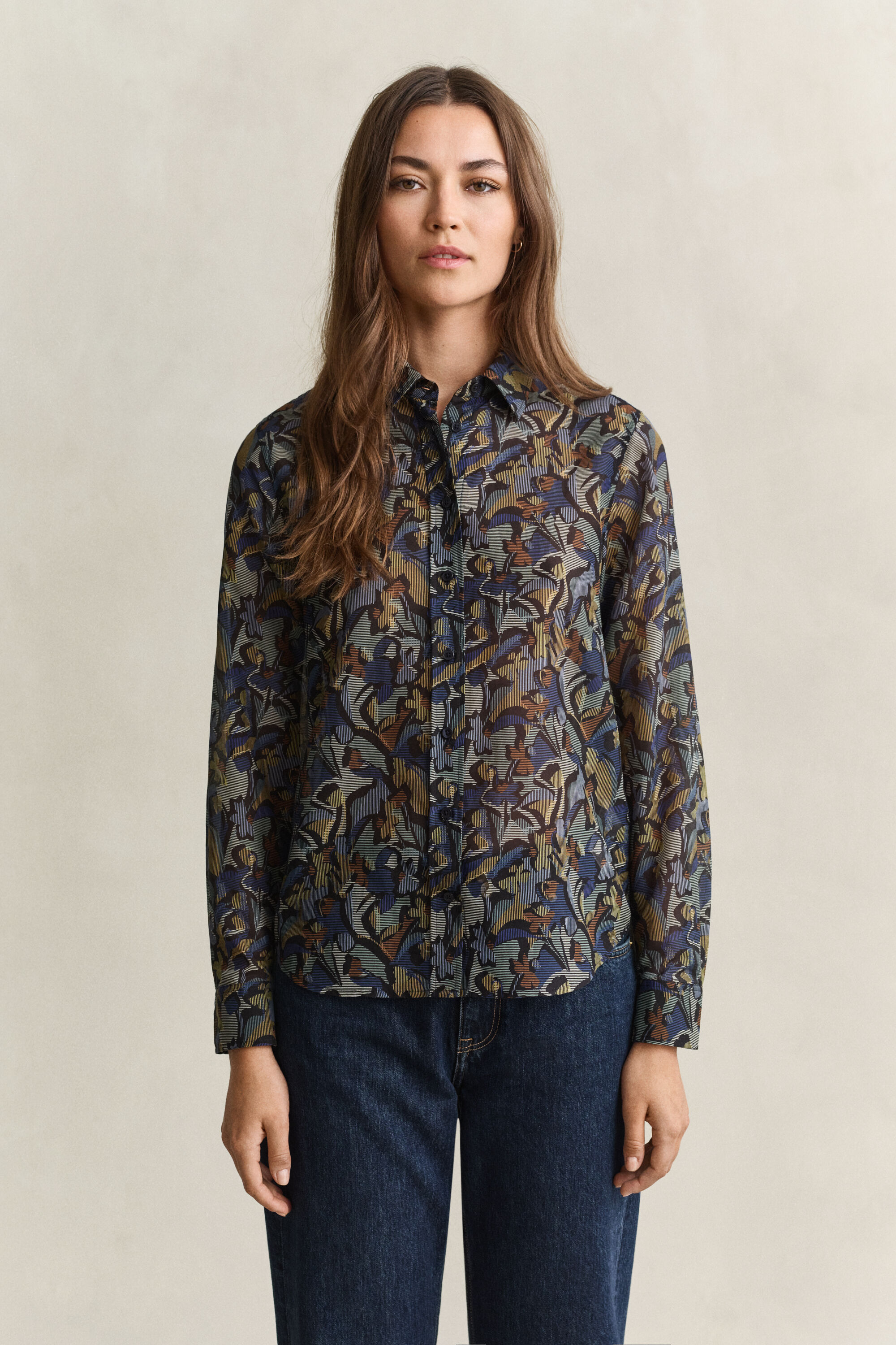 Camisa em seda e algodão com estampado