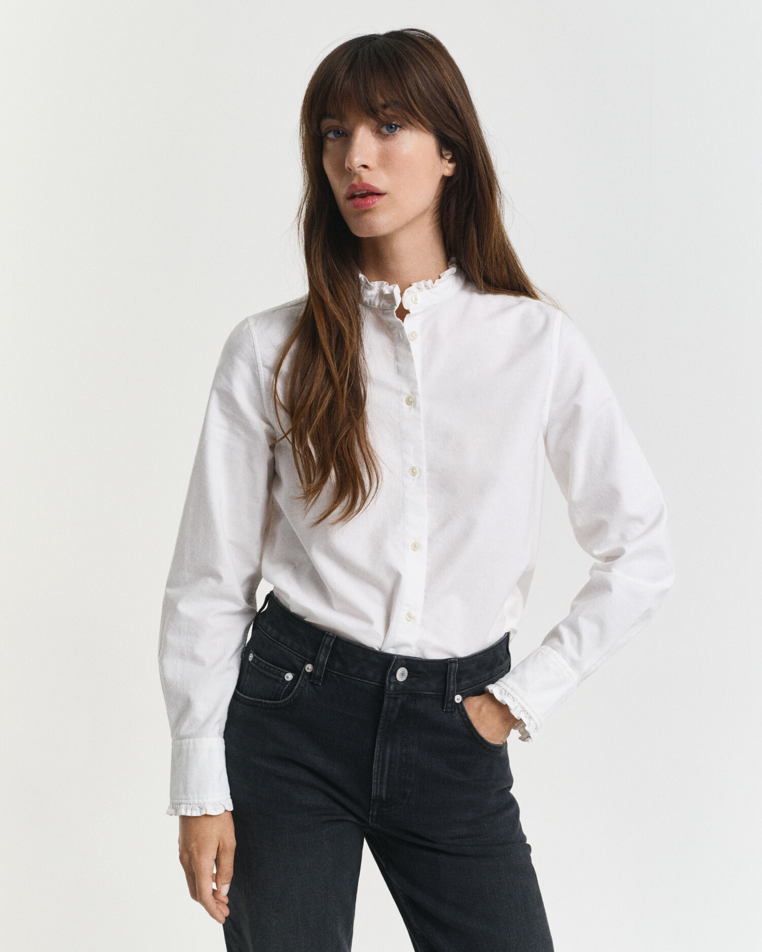 Blusa com folhos Oxford Classic