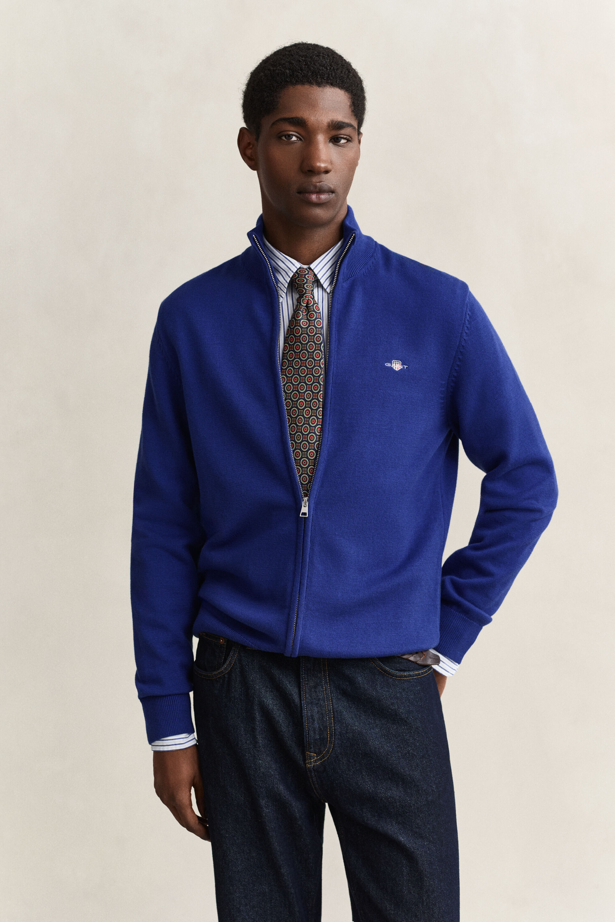 Casaco de malha com fecho de correr Casual Cotton