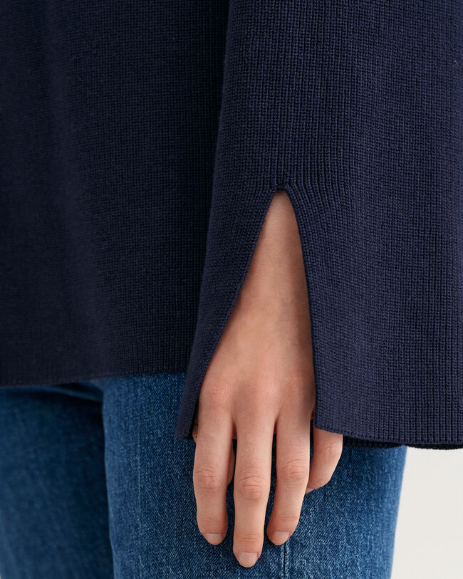 Pulover com gola alta sem dobra em malha canelada