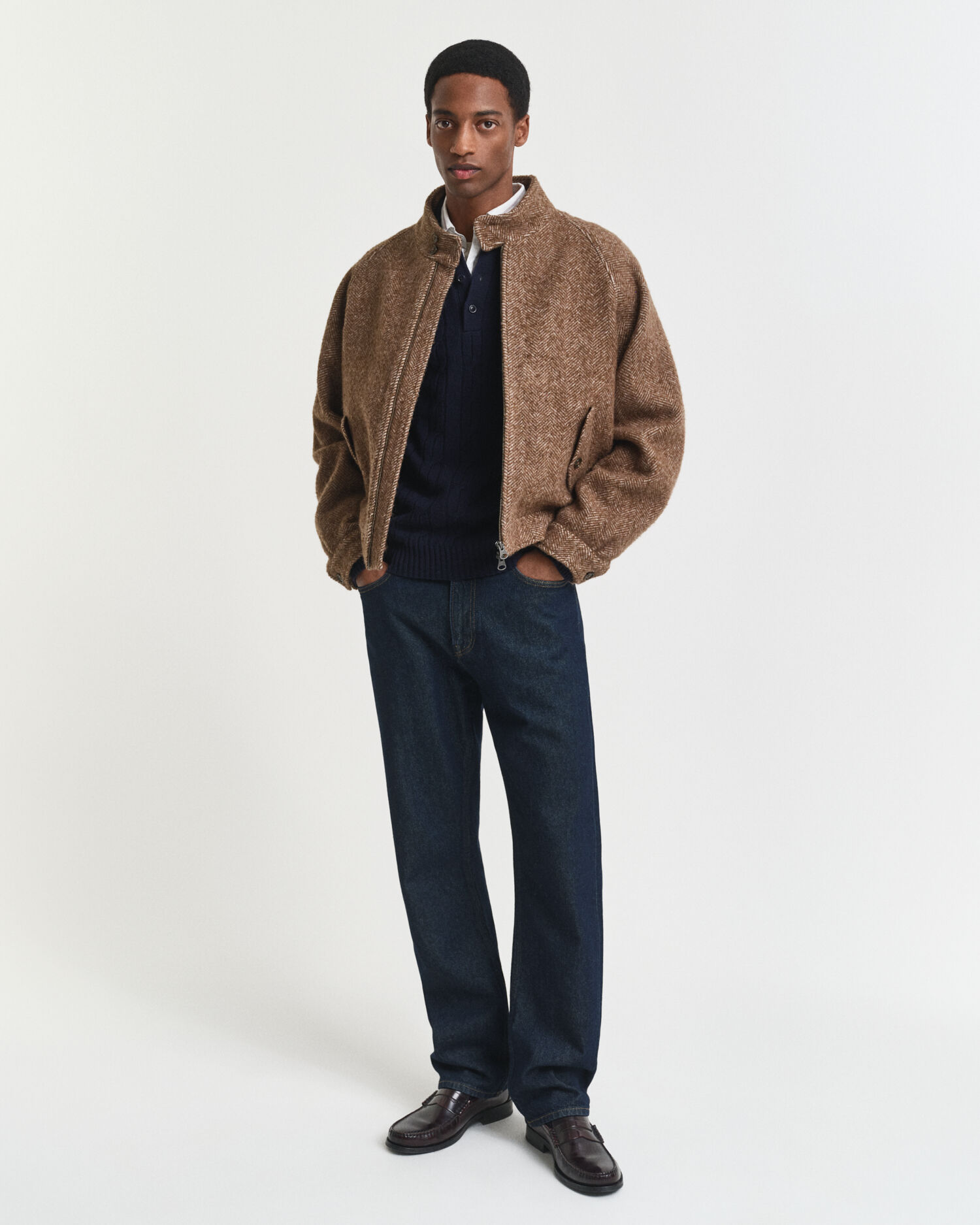 Camisola de malha entrançada tipo polo em lã