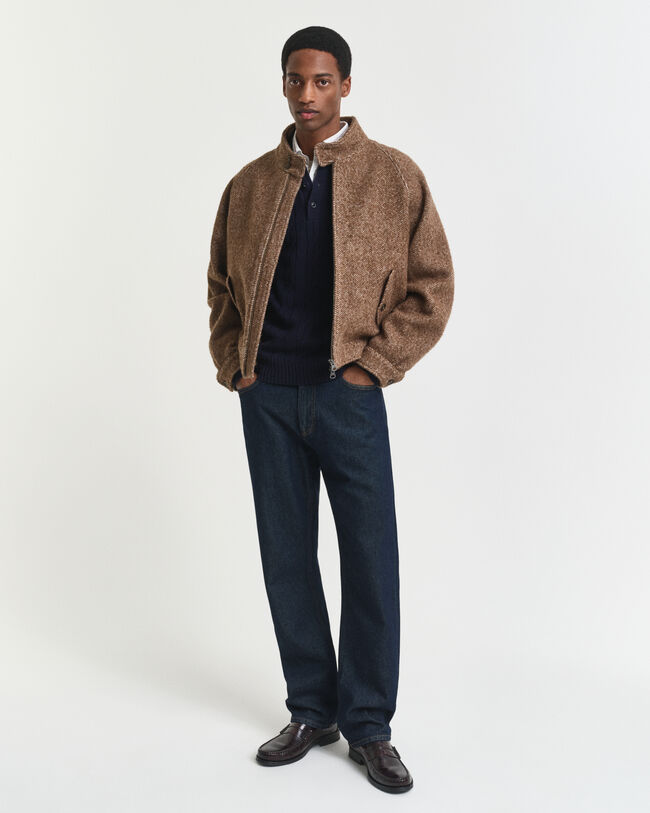 Camisola de malha entrançada tipo polo em lã