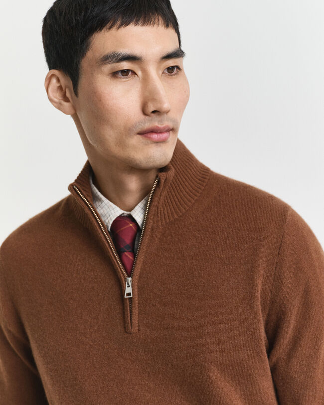 Camisola de malha com meio fecho de correr em caxemira