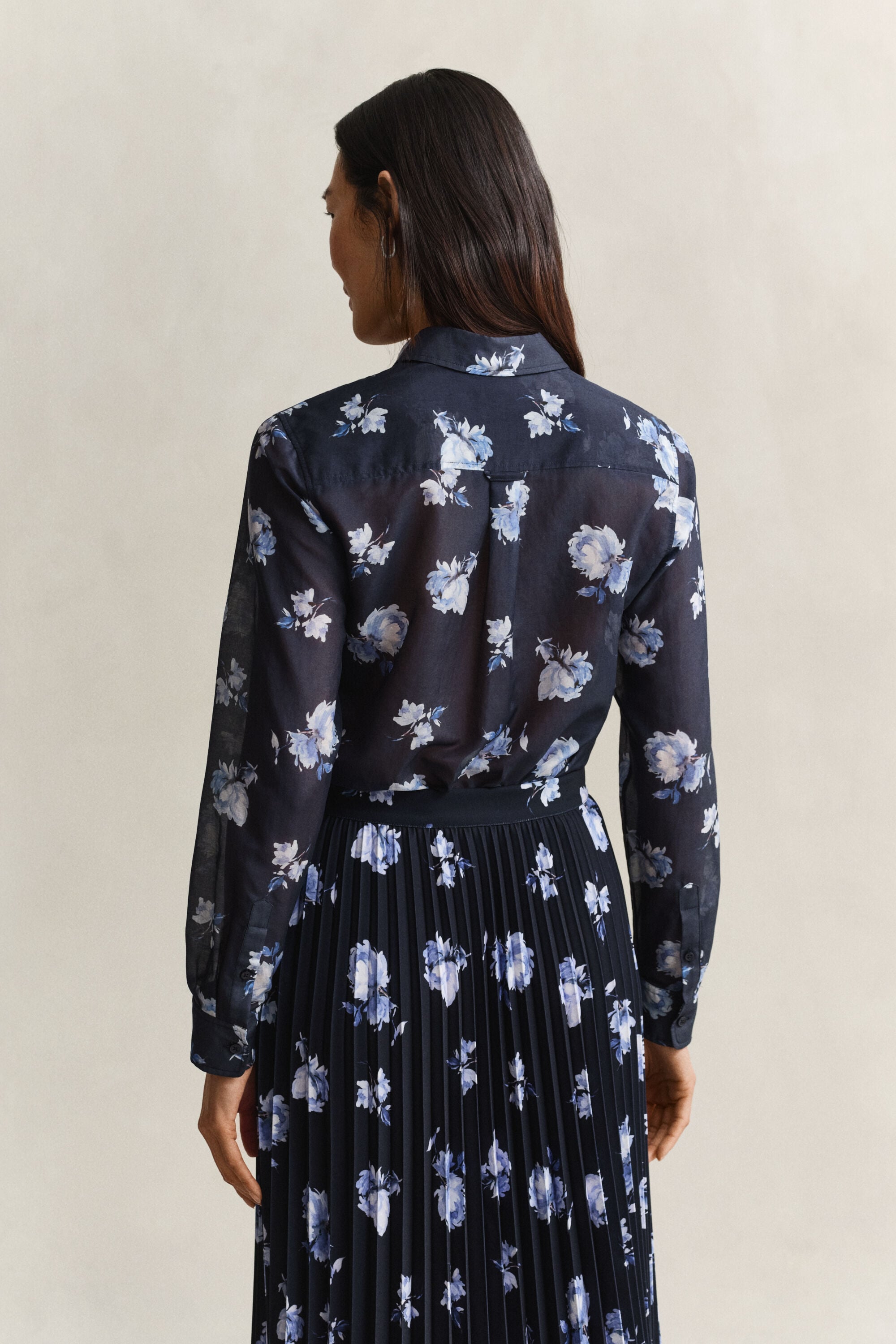 Camisa em algodão e seda com estampado Floral