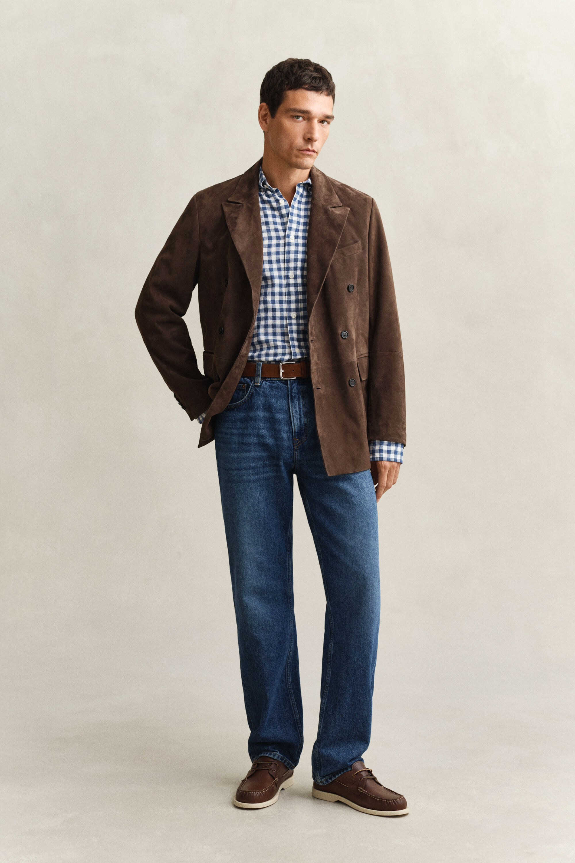 Camisa em mistura de linho Gingham