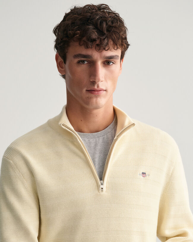 Sweatshirt com meio fecho em algodão texturizado às riscas