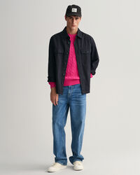 Pulover com decote redondo em malha entran&ccedil;ada de algod&atilde;o