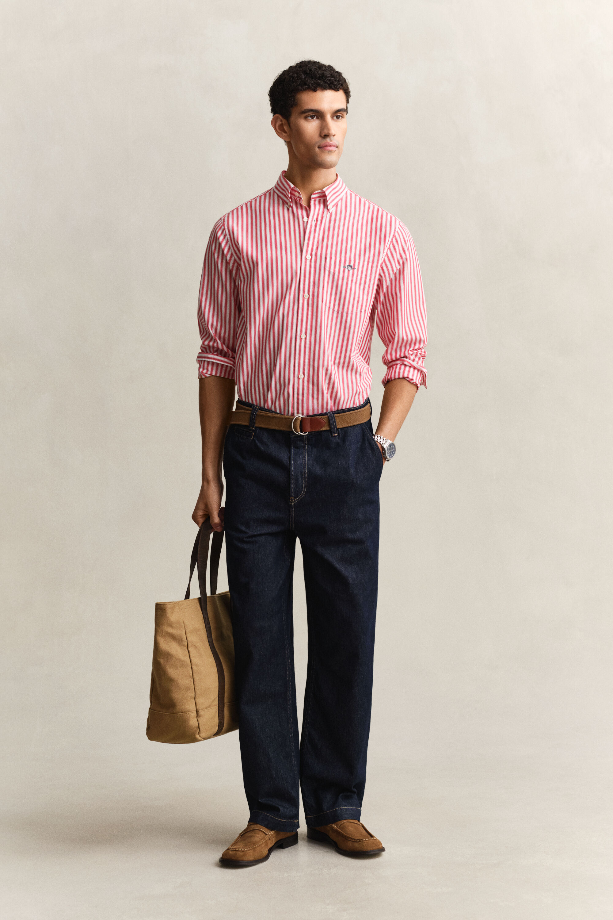 Camisa em popelina às riscas Classic