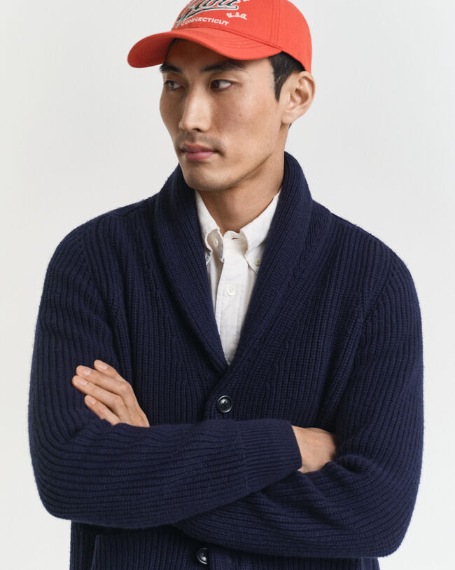 Casaco de malha em mistura de lã com colarinho largo estilo xaile