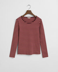 Camisola de mangas compridas em malha canelada às riscas