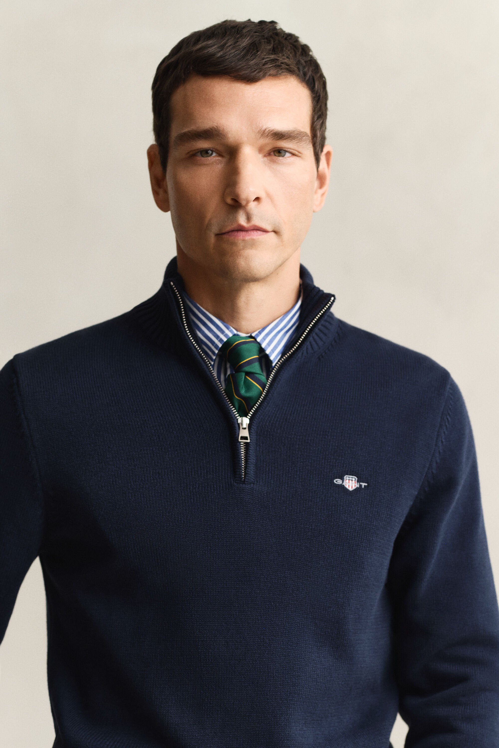 Camisola de malha em algodão com meio fecho Casual