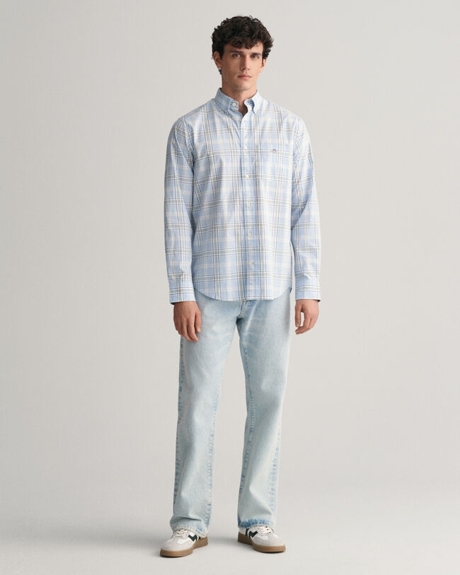 Camisa em popelina com padrão de xadrez regular fit