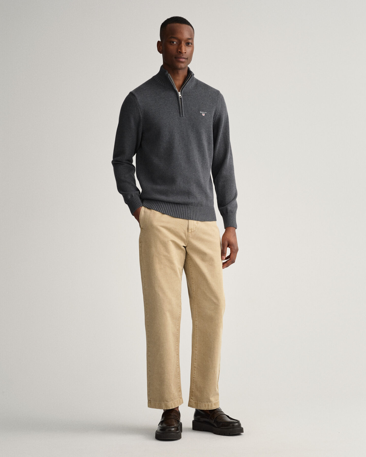 Pulover em algodão com meio fecho Casual