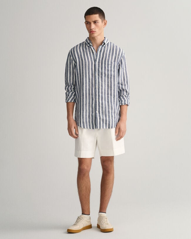 Camisa em linho às riscas largas regular fit