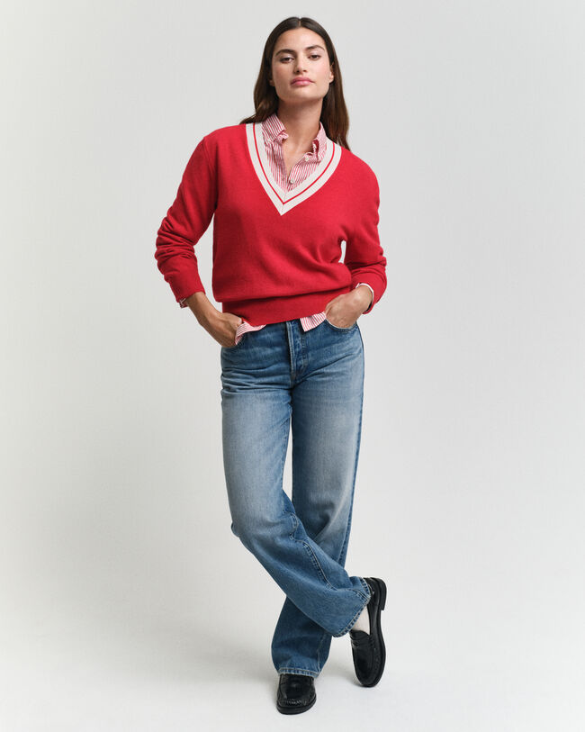 Pullover com decote em V Contrast