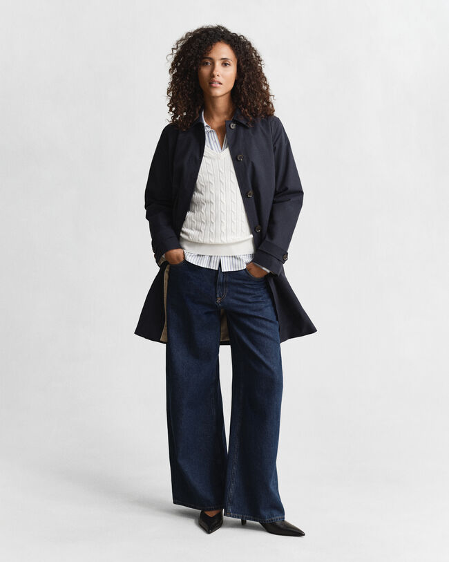 Camisola de malha entrançada com decote em V em algodão com elastano