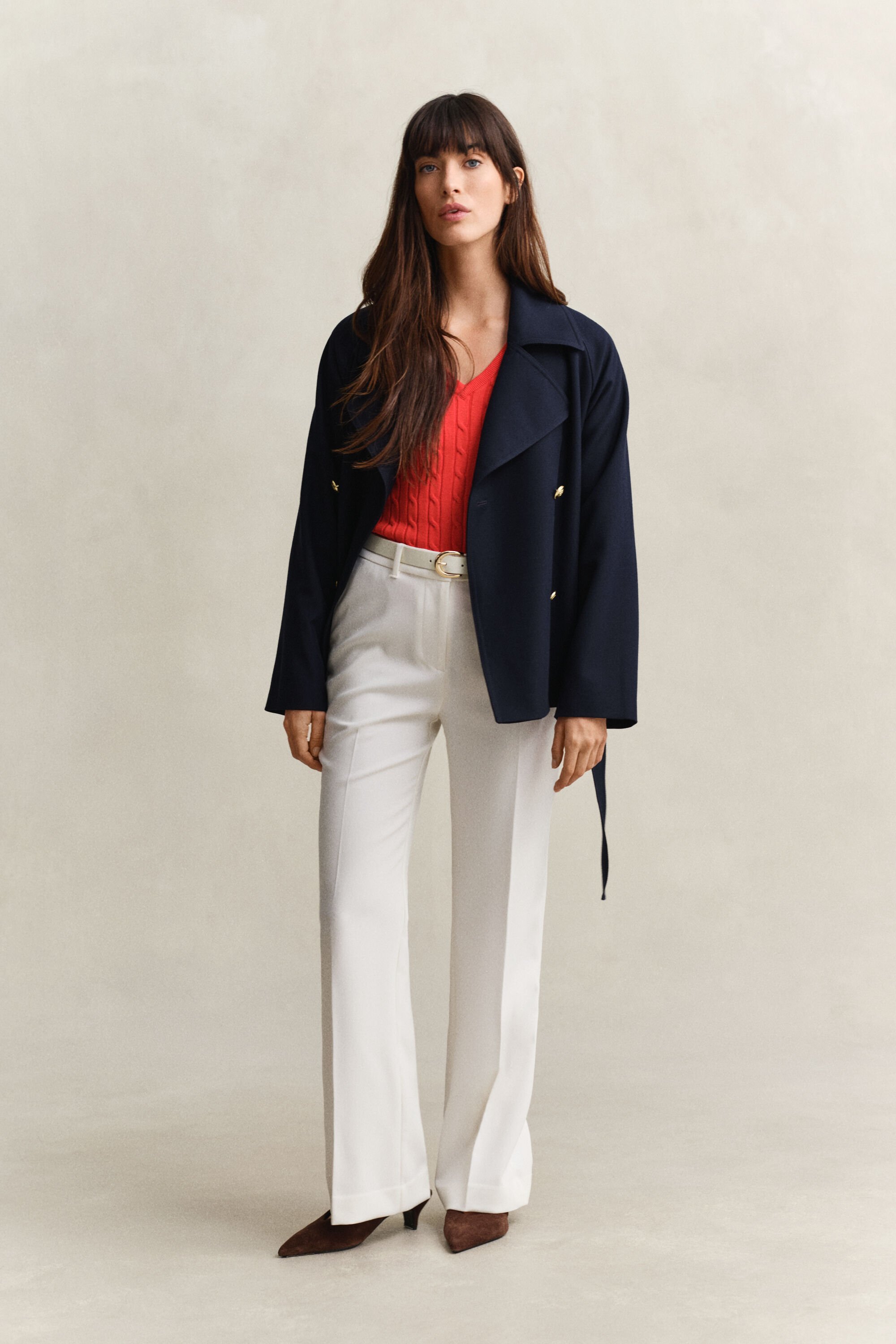 Pullover com decote em V em malha entrançada