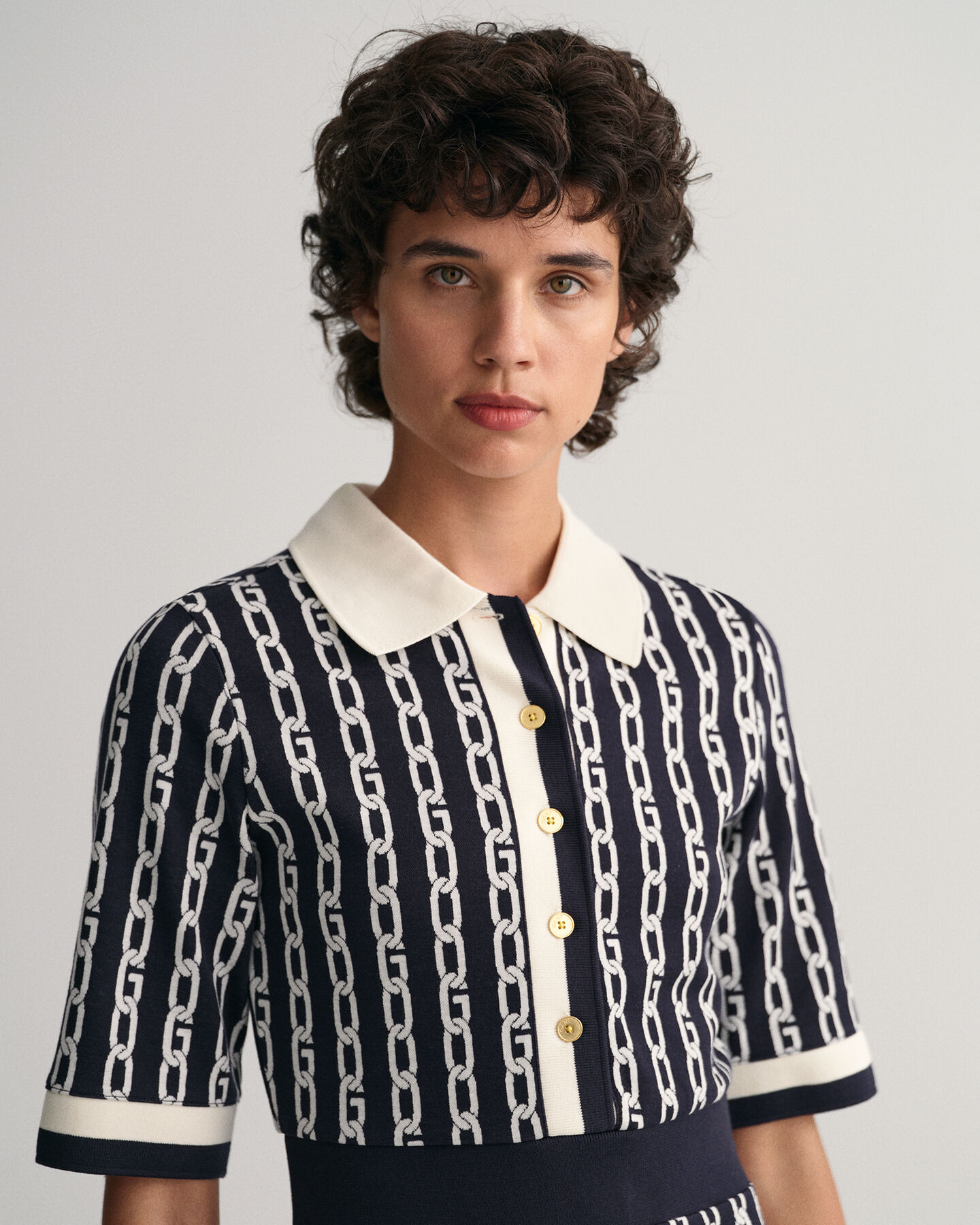 Vestido-polo de meia manga em jacquard Chain