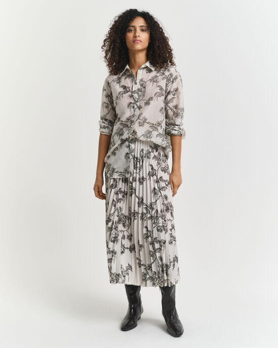 Saia de comprimento médio com pregas e estampado Tree