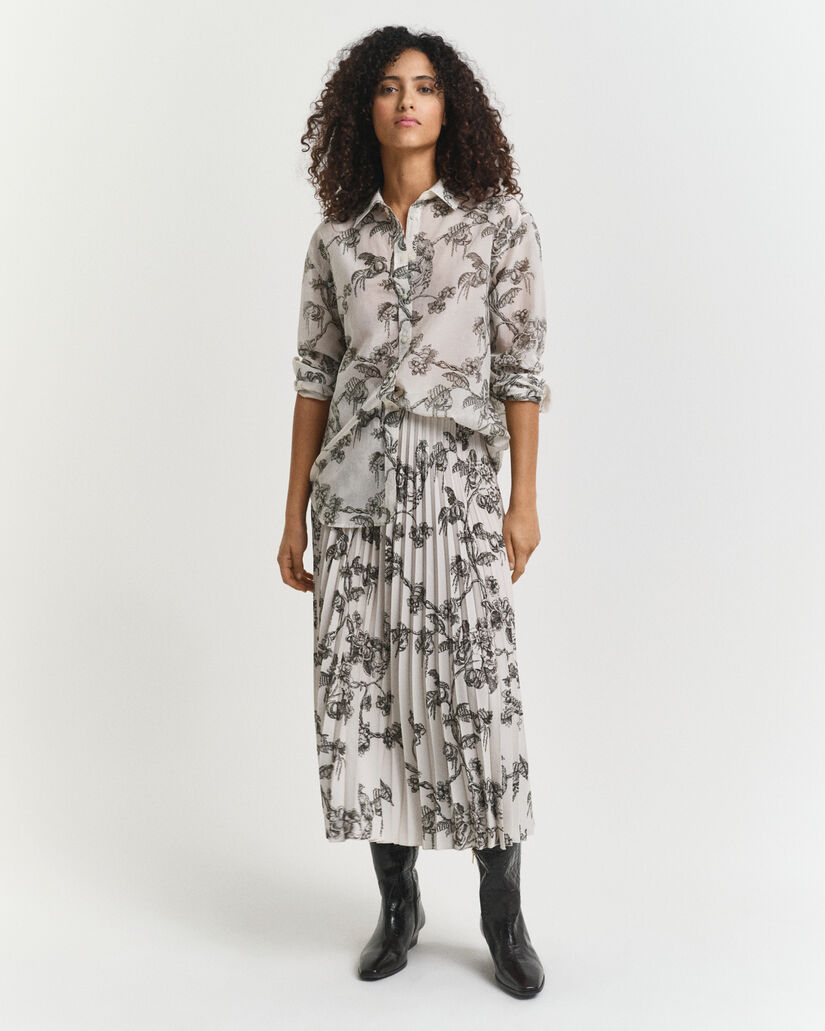 Saia de comprimento médio com pregas e estampado Tree