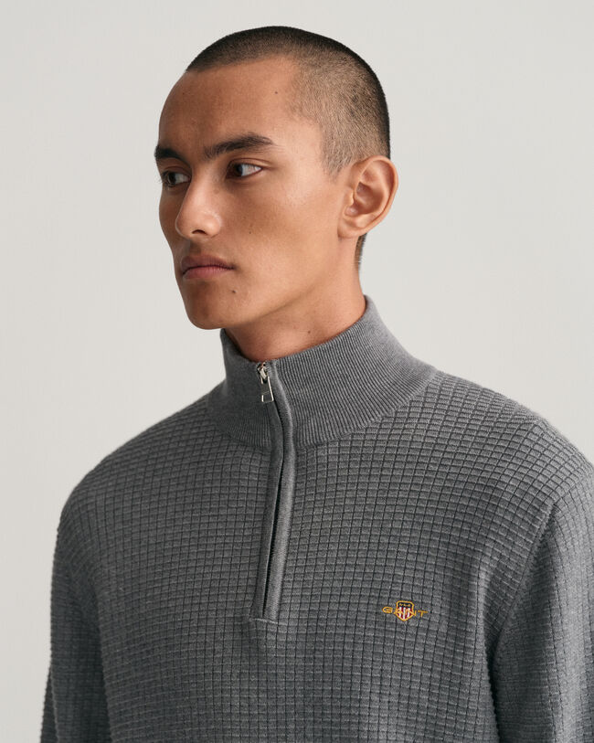 Sweatshirt com meio fecho em algod&atilde;o Texture