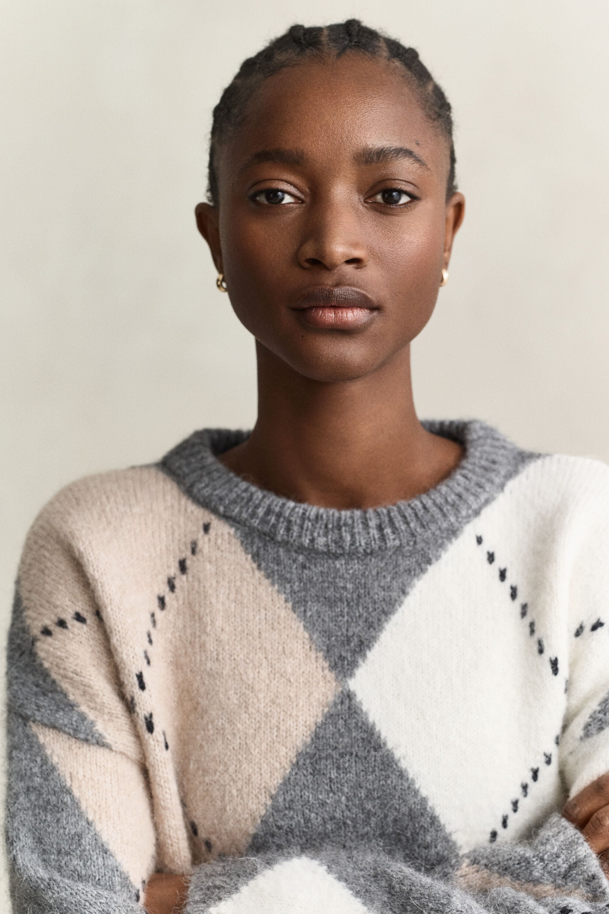 Camisola de malha em mistura de lã de alpaca Argyle