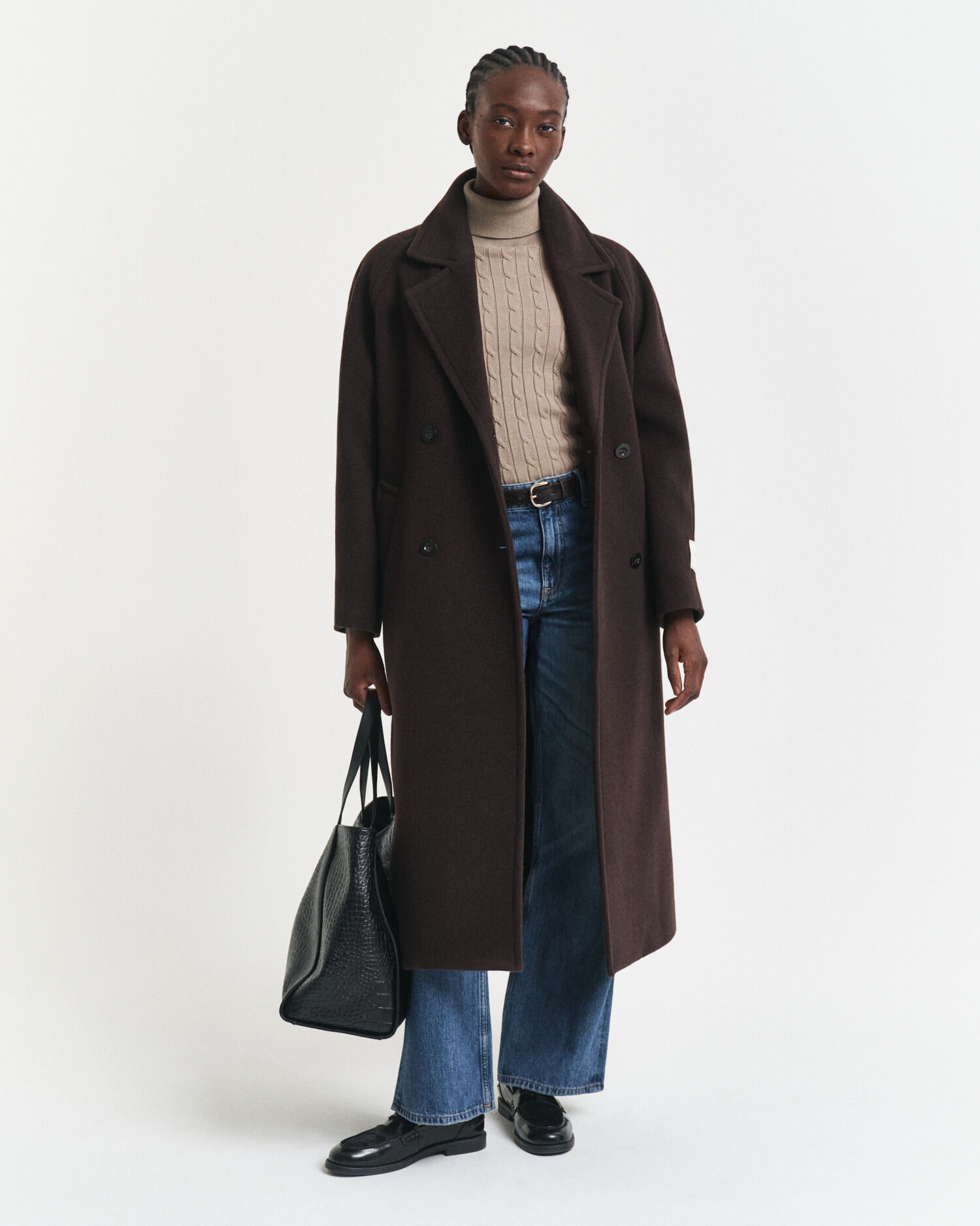 Camisola de gola alta em malha entrançada de algodão com elastano