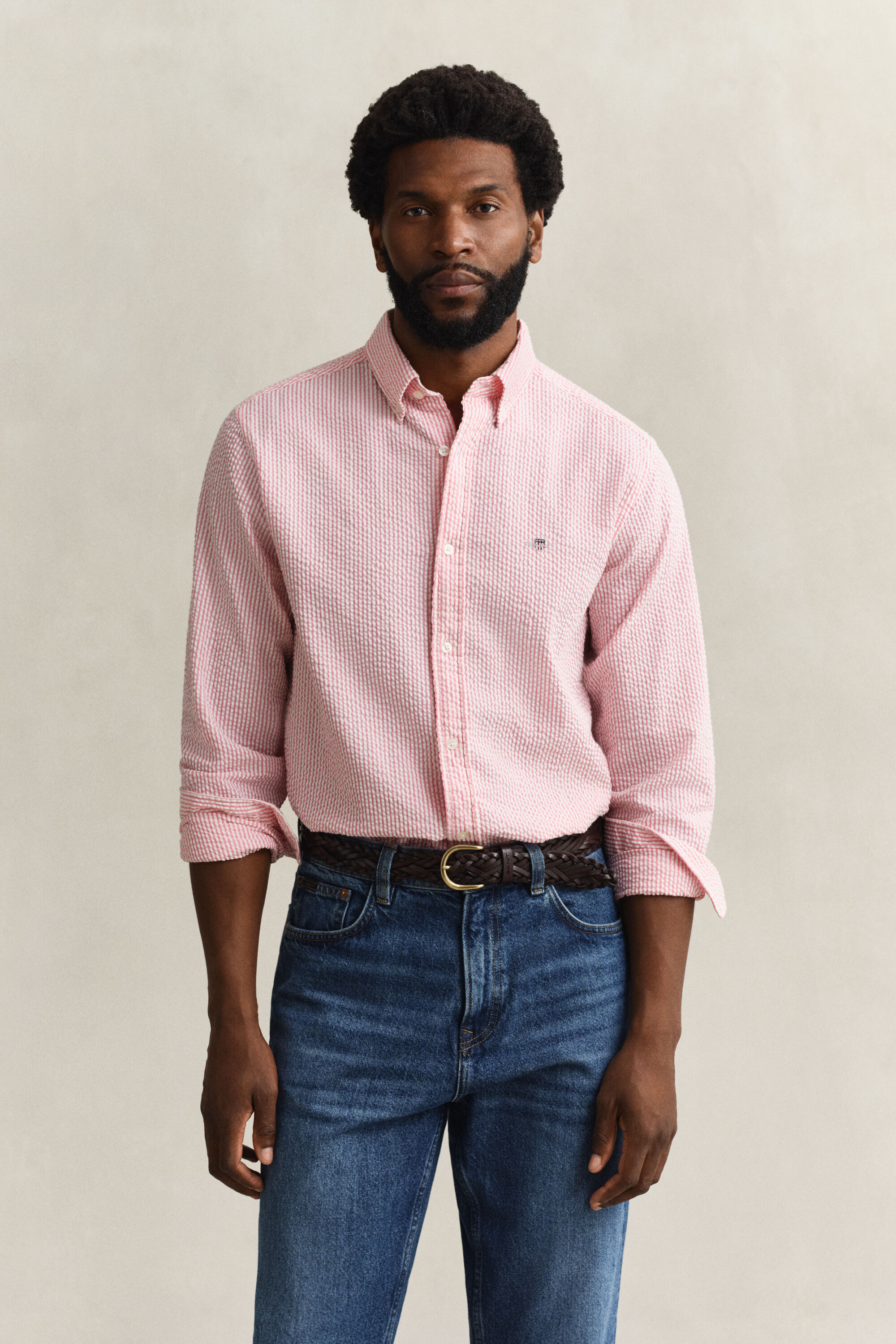 Camisa Seersucker às riscas regular fit