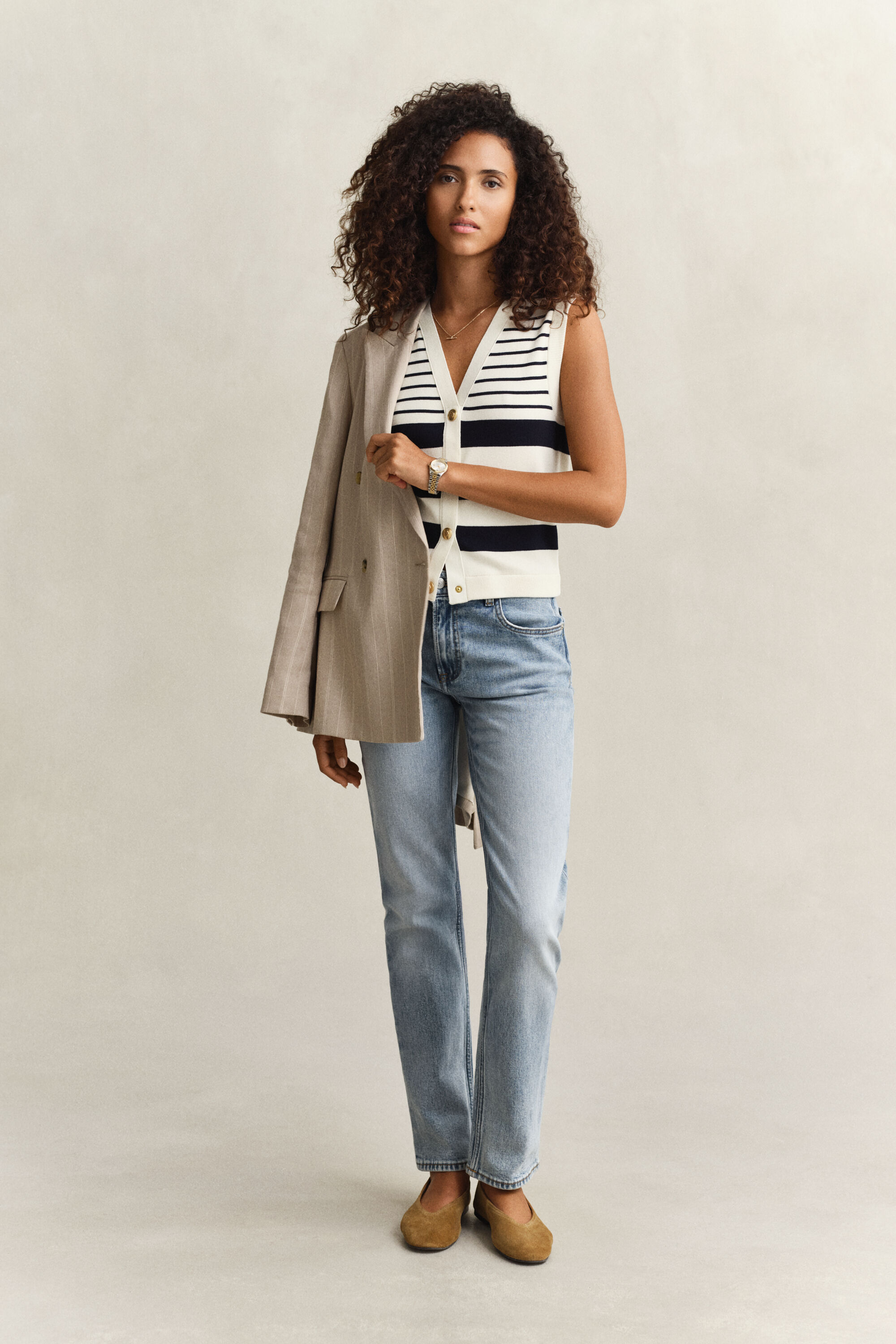 Colete de malha às riscas