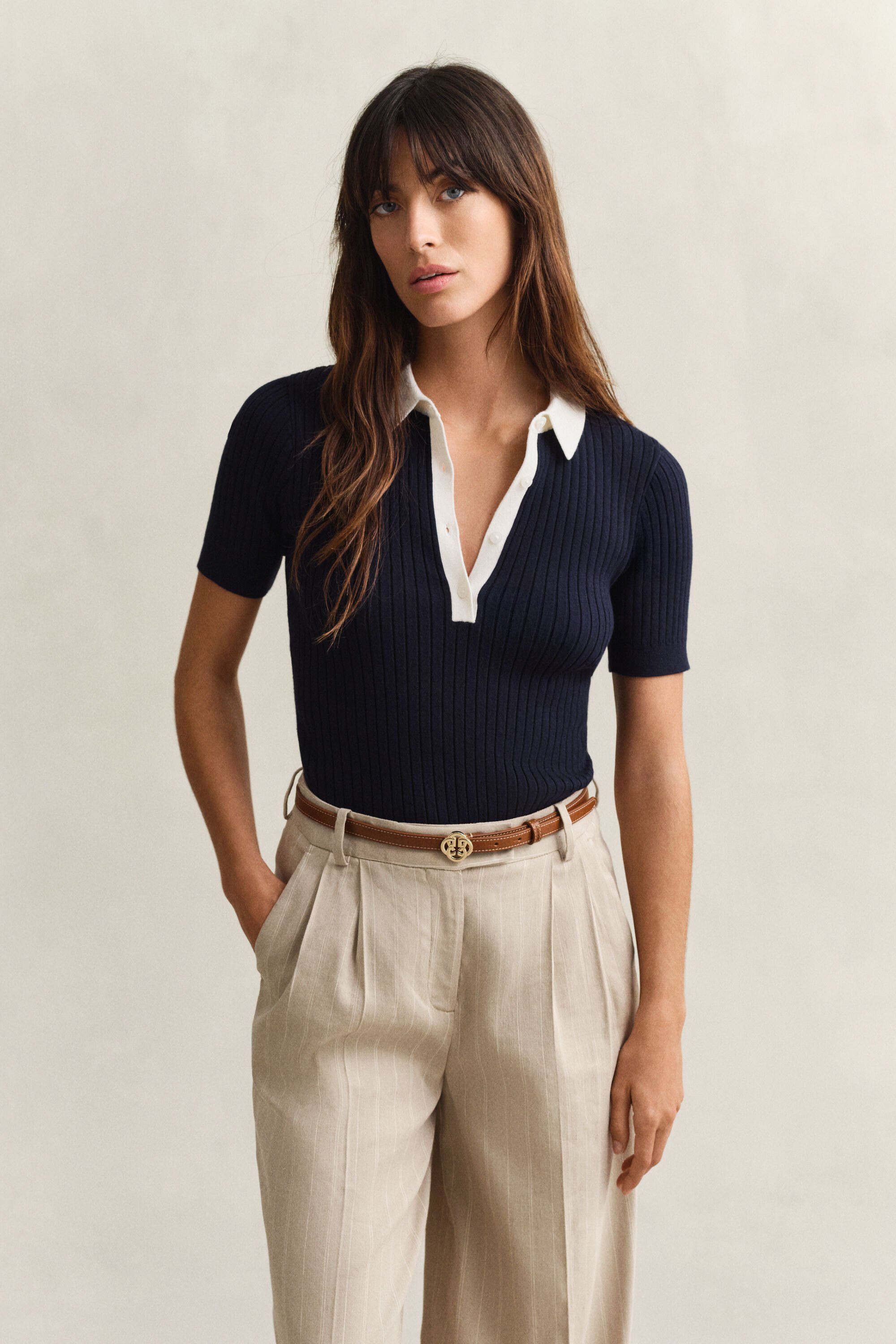 Rugger de manga curta canelado