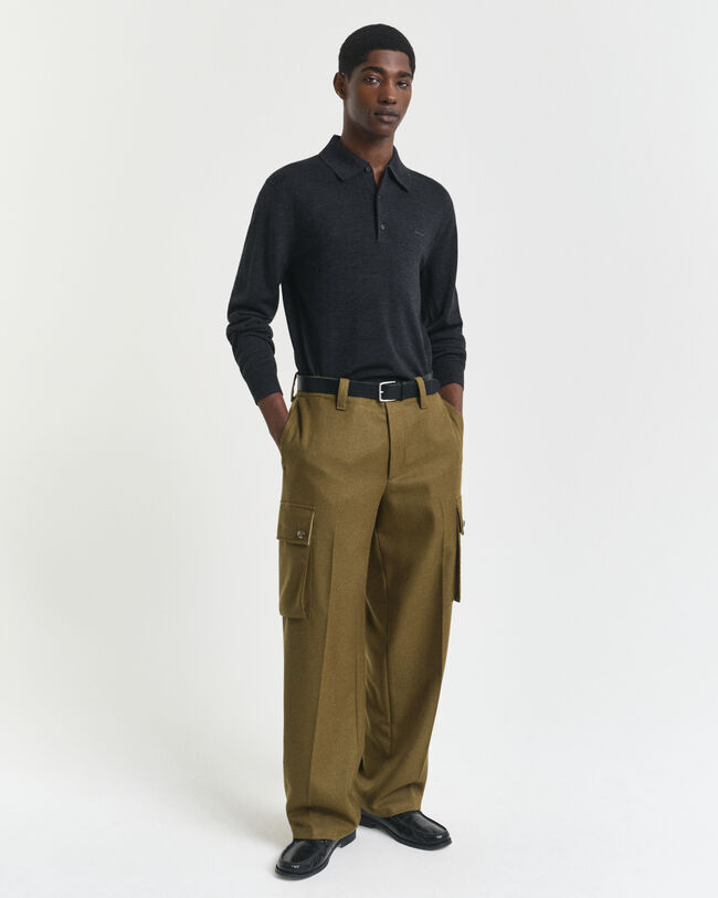 Camisola de malha estilo polo em lã de merino extrafina