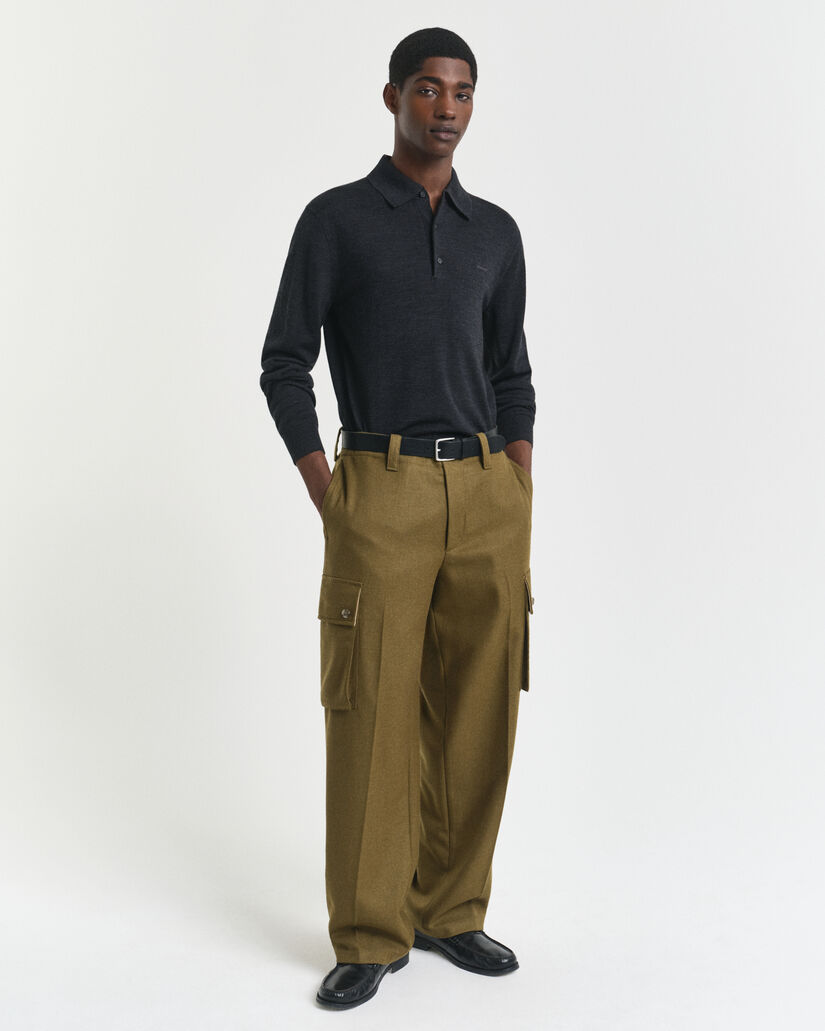 Camisola de malha estilo polo em l&atilde; de merino extrafina