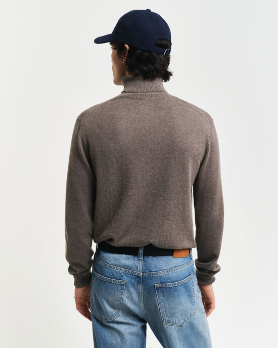 Camisola de gola alta em lã e algodão