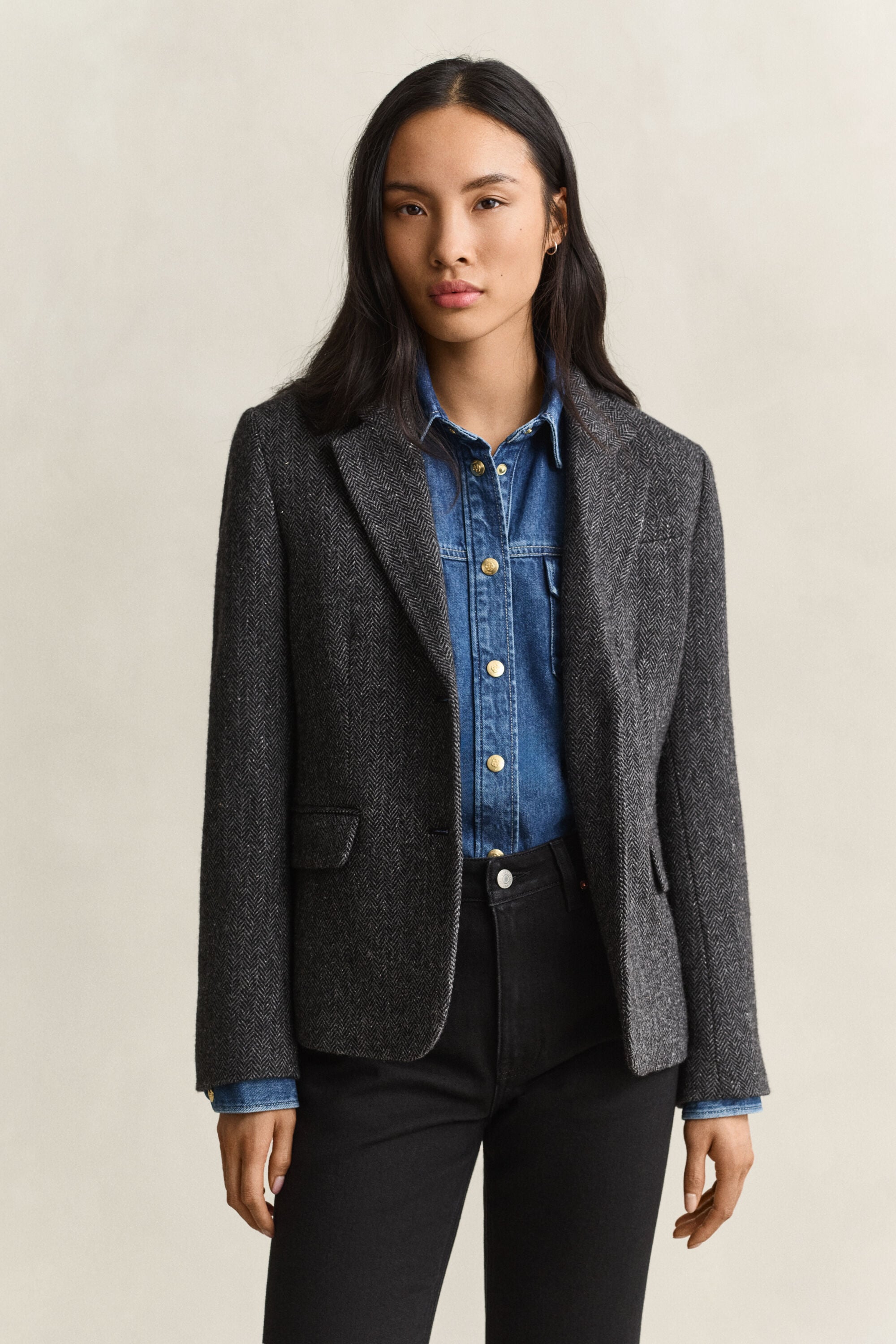 Blazer com padrão espinha de peixe
